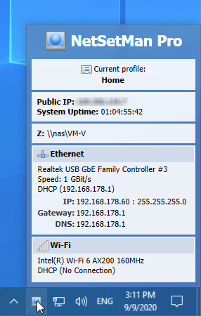 NetSetMan 托盤資訊界面